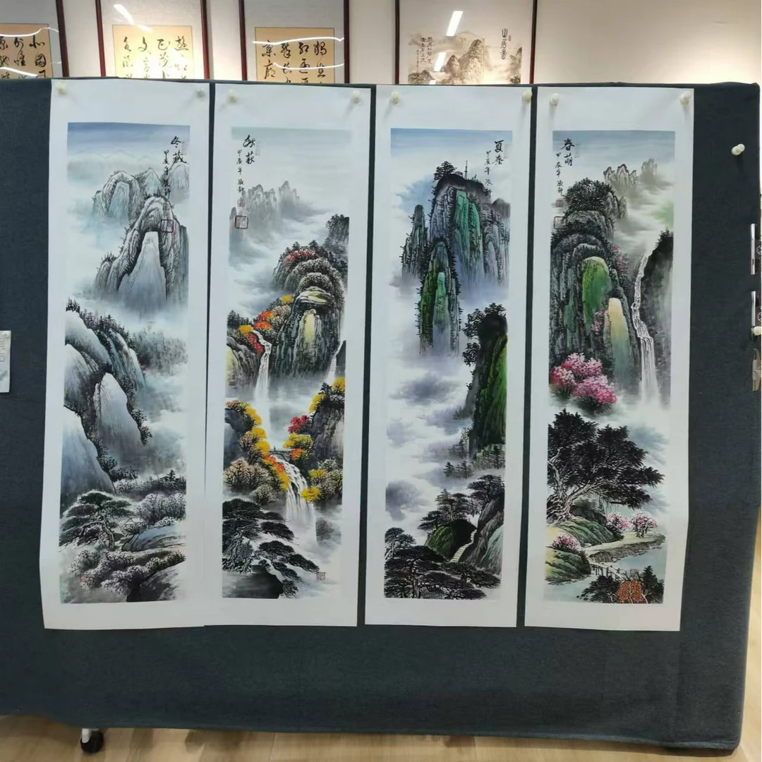 【春夏秋冬四条屏】Z国画作品 横版 画芯：137*35