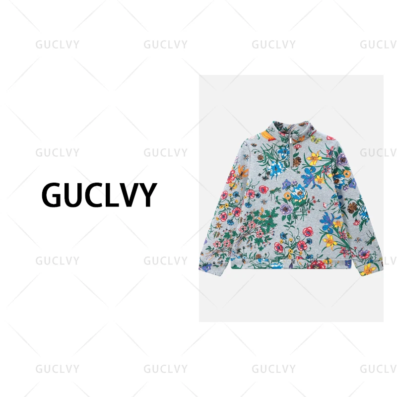 QJGAODING-时尚花朵立领拉链款休闲百搭卫衣加绒【0170】