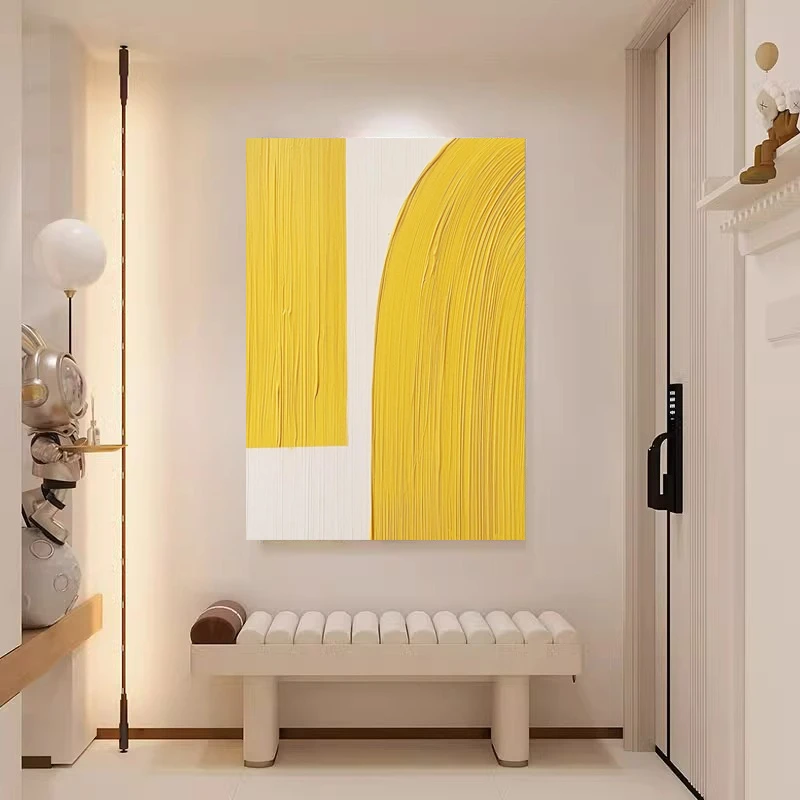 抽象几何手绘油画黄色肌理客厅装饰画奶油风玄关餐厅小众艺术挂画