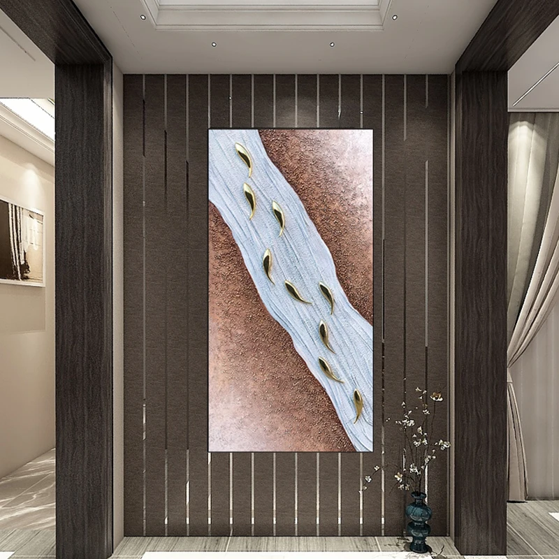 【如鱼得水】纯手绘油画玄关装饰画竖版抽象挂画现代走廊过道壁画