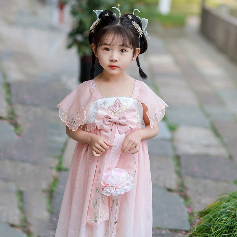 子其娃唐装夏季高端原创中国风汉服5-10岁女童襦裙超仙连衣裙薄款