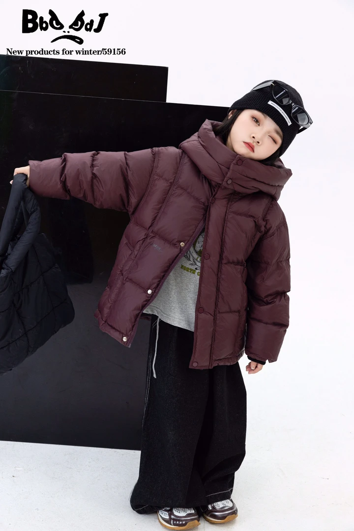 宝贝基地224冬季儿童羽绒服男童女童短款加厚连帽保暖外套