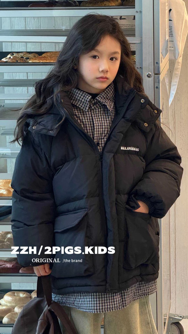 2024新款儿童羽绒服假两件中大童加厚保暖连帽外套冬季短款