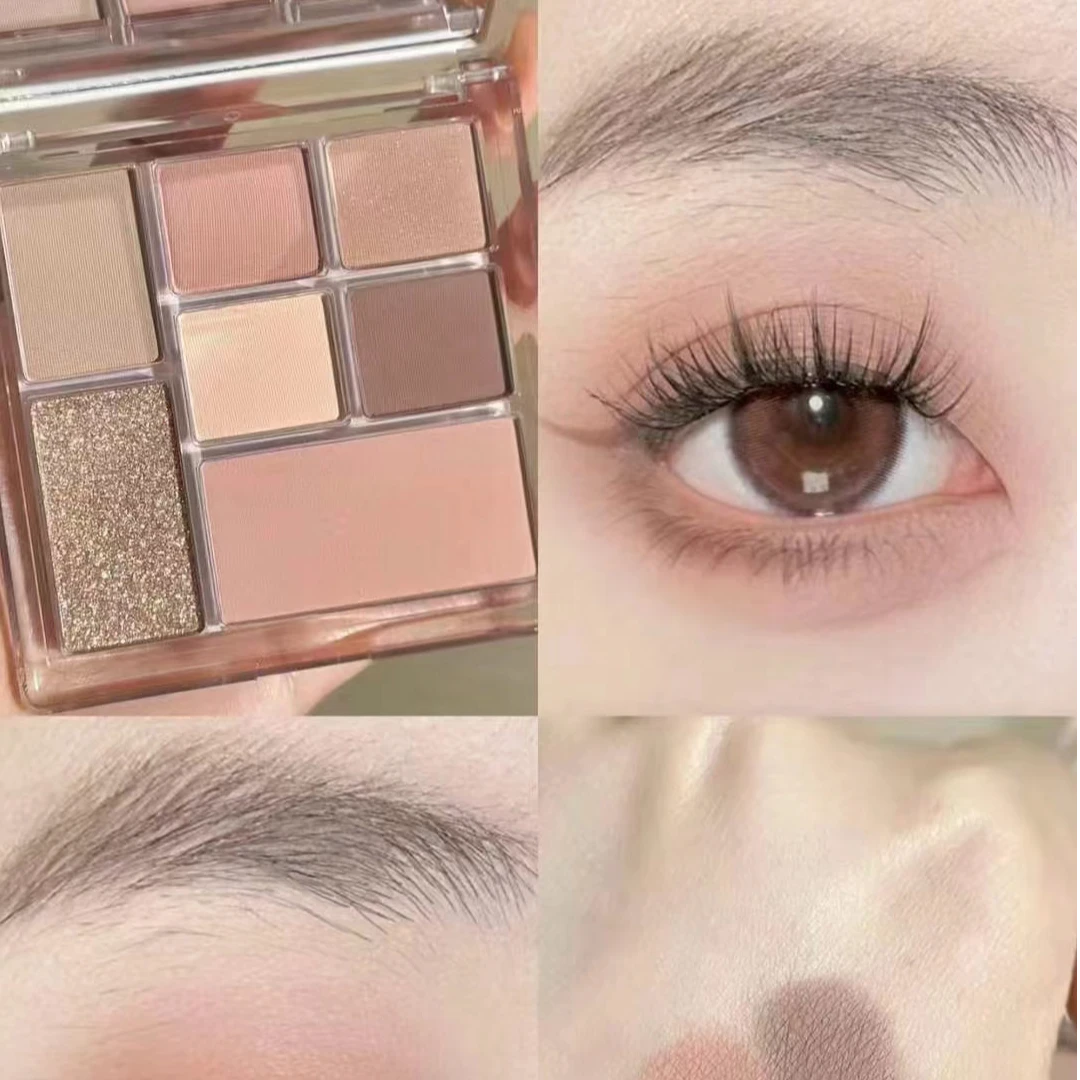 新色上市微光透明七色眼影盘珠光哑光烟熏大地色纯欲清透超闪学生