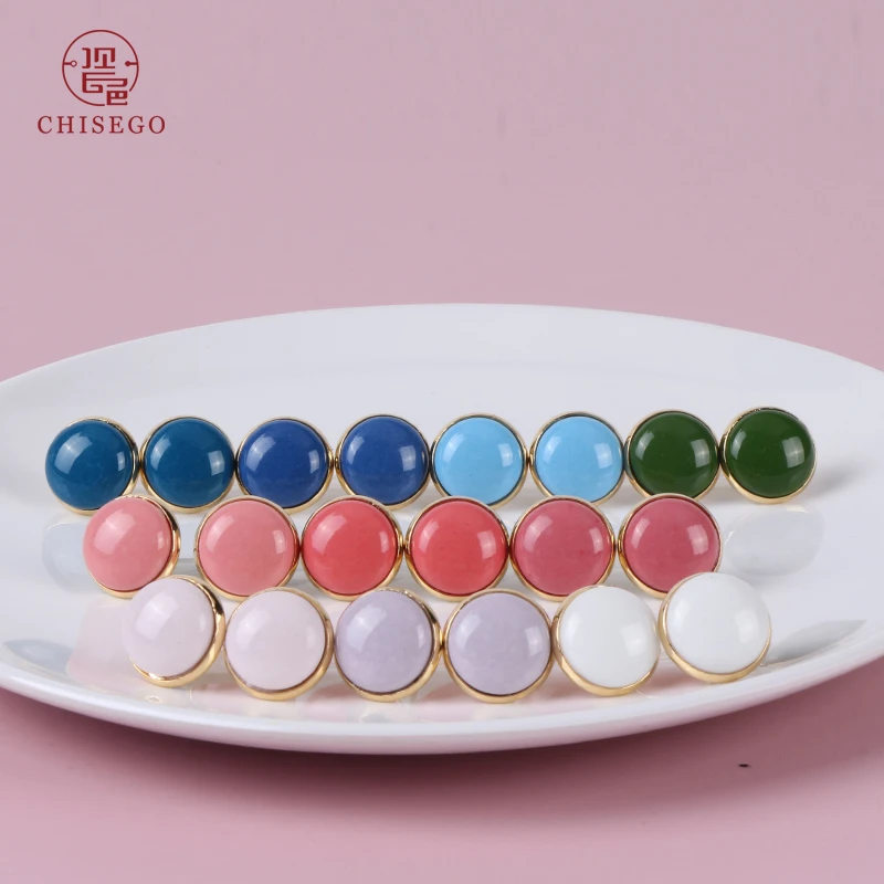 瓷色 合金陶瓷耳饰 珠宝瓷圆盘卡托大号耳钉 主石14mm