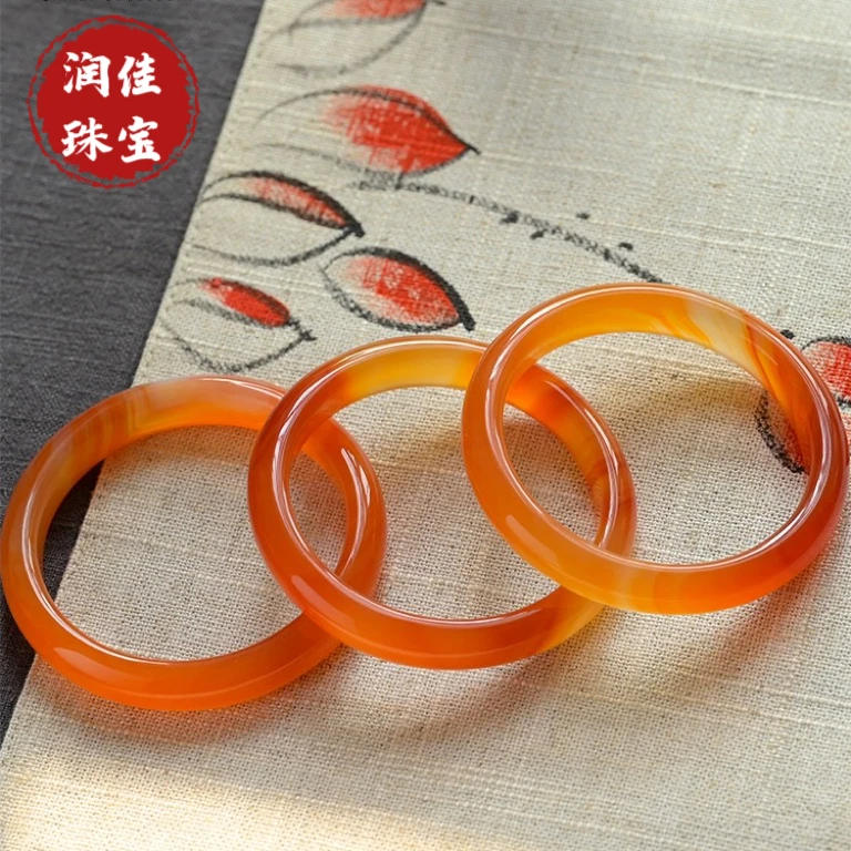 天然红玛瑙手镯橘红无优化原色玉髓镯子冰透蜜糖多样性发拍一发一