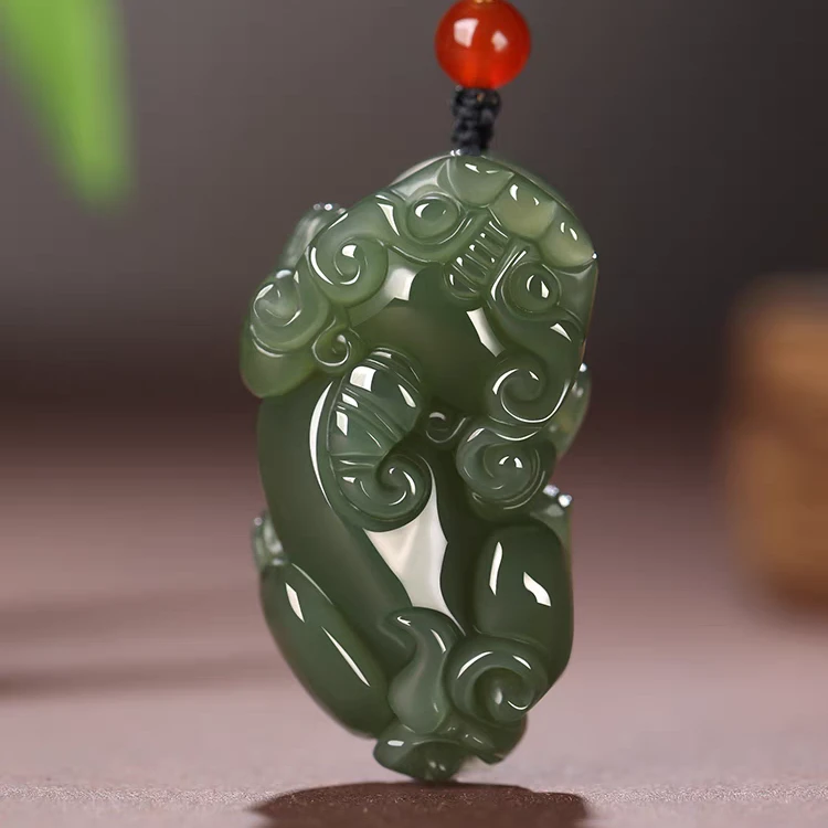 晴水料和田玉青玉招财貔貅吊坠男女玉石霸王皮丘玉佩玉坠挂件项链