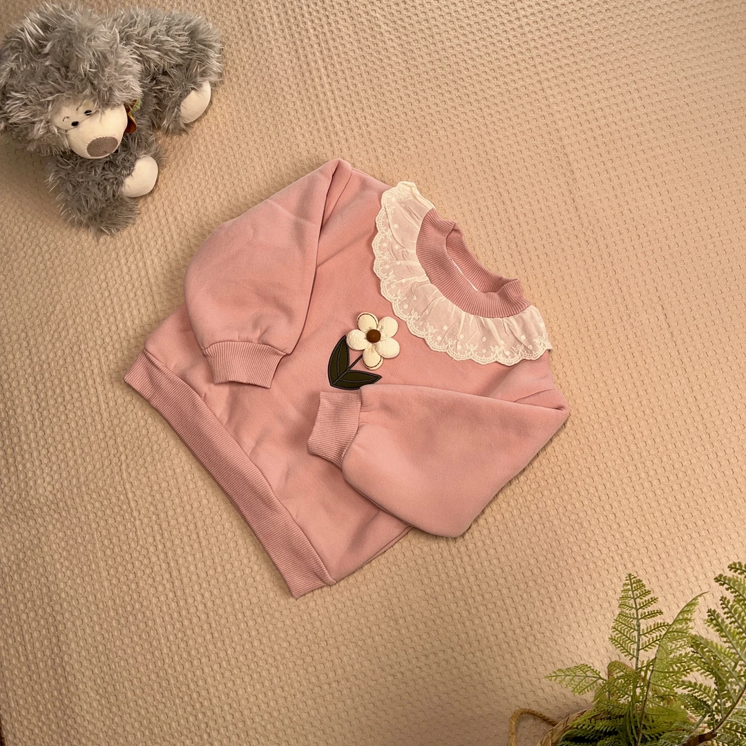 女童大花加绒圆领秋冬时尚大花套头百搭淑女女童针织衫卫衣9562