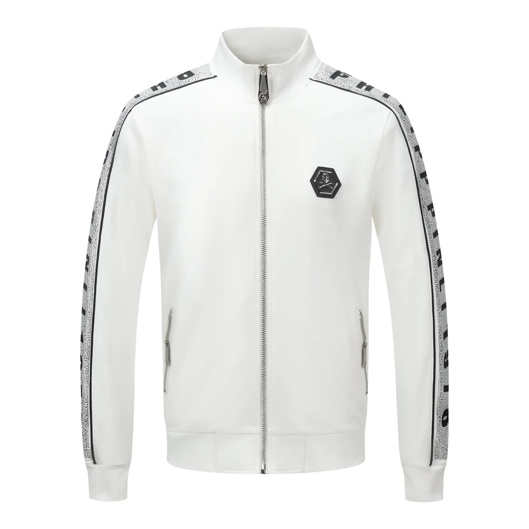 PHILIPP PINLI轻奢重工秋季男上衣烫钻刺绣黑色修身立领卫衣外套S