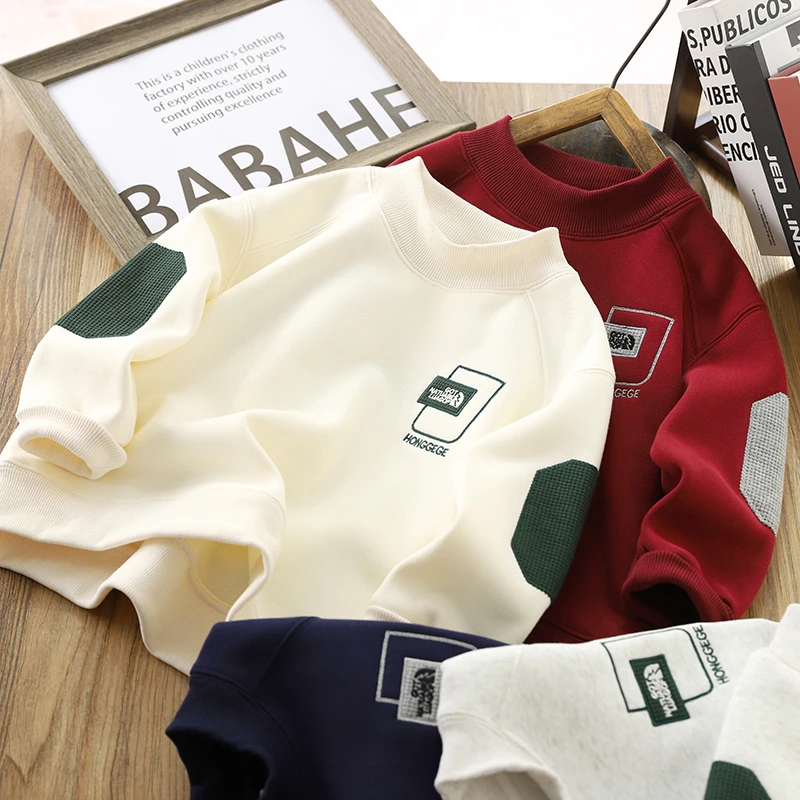 男童加绒卫衣冬装2024新款儿童圆领衫长袖男孩加厚保暖打底衫洋气