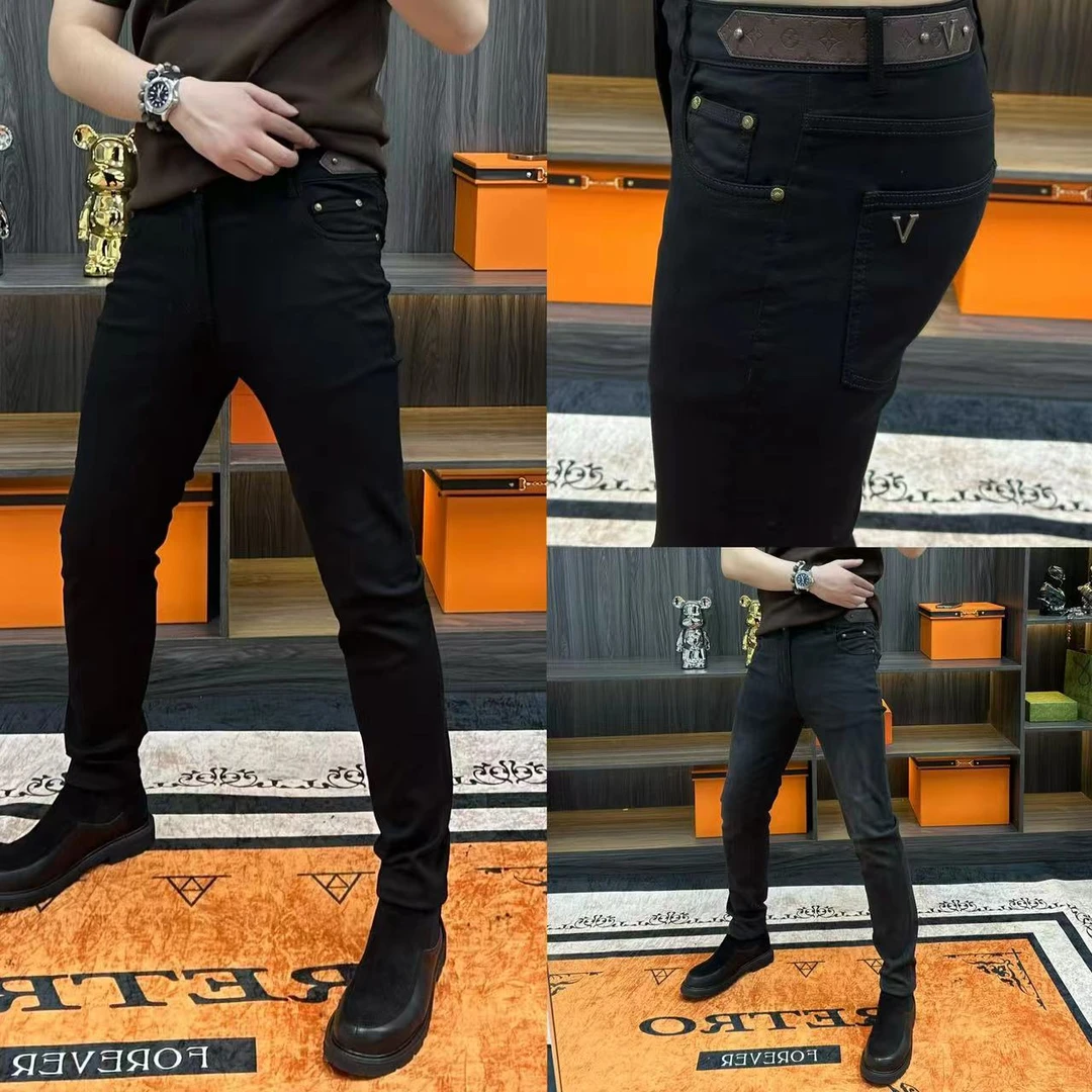 2024男士秋冬新款百搭潮流个性高弹黑灰色长裤时尚修身韩版牛仔裤