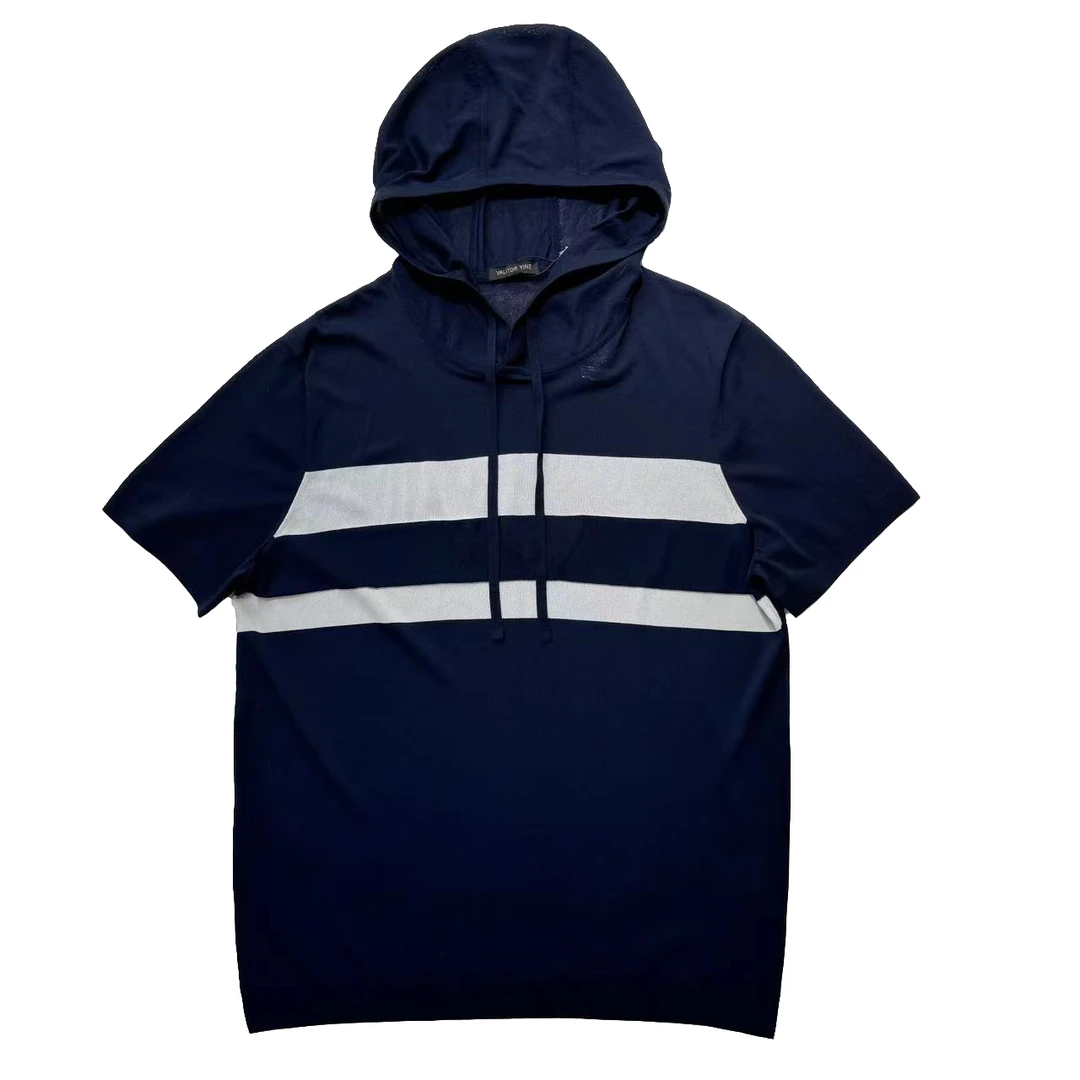 VY男装连帽针织衫732653冰感丝ICE男士夏季轻奢提花短袖薄款透气