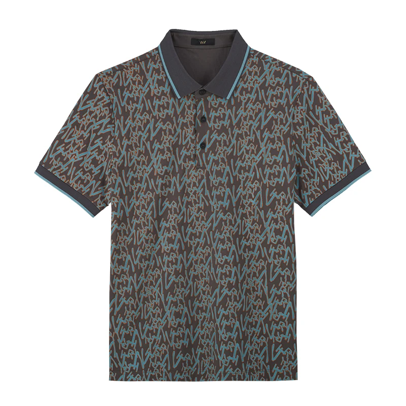 VY男装短袖T恤雅痞风722908奢潮印花时尚长绒棉半袖T舒适透气圆领