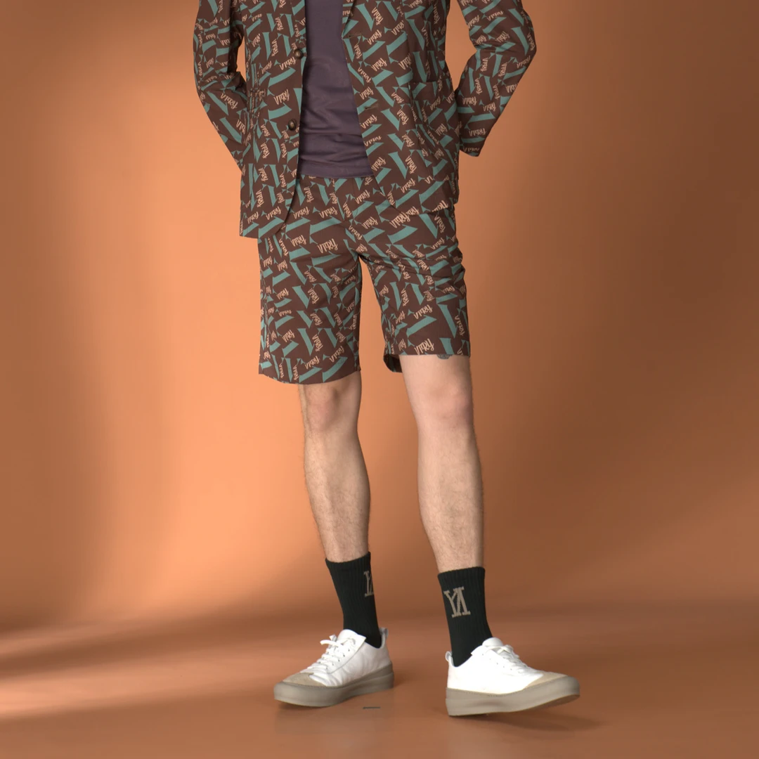 短裤休闲短裤723191渐变吊染VY男装弹力时尚百搭咖色印花轻奢百搭