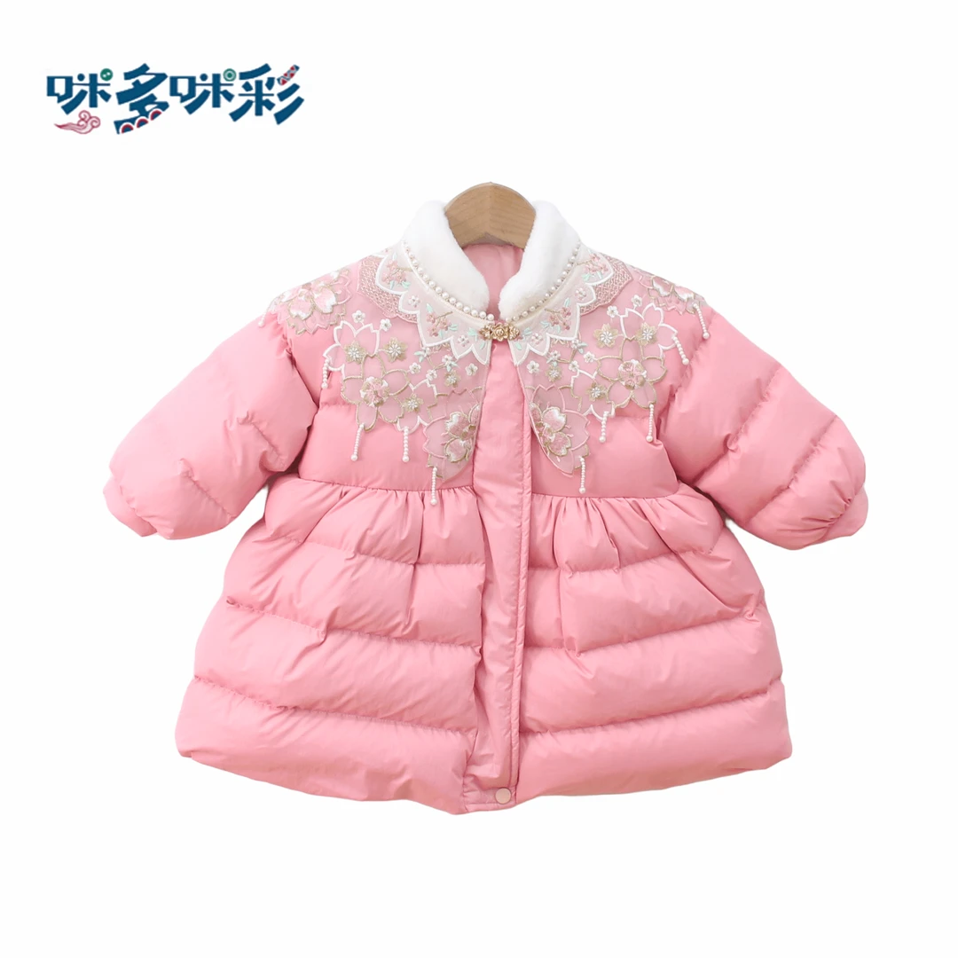 咪多咪彩原创童装冬季新款中国风女童云肩90绒羽绒服保暖加厚外套