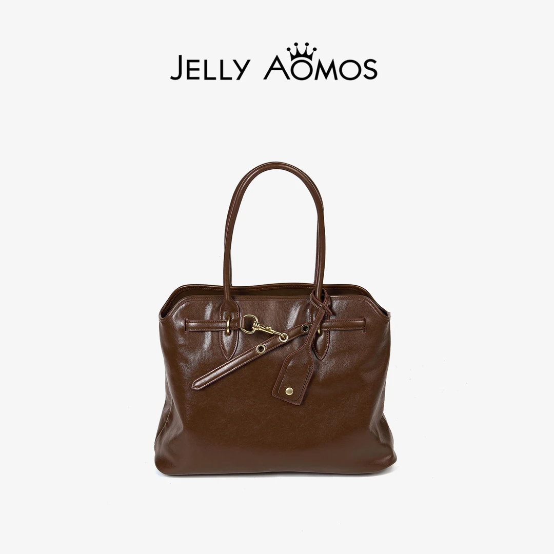 Jellyaomos大容量女士通勤包黑色托特包新款小众手提包简约时尚包
