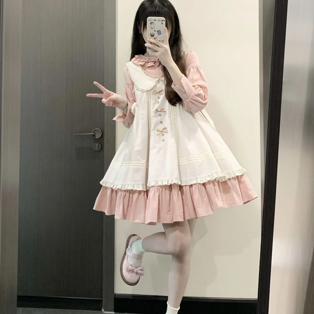 （小黄油Lolita原创）正版现货奶熊点点连衣裙套装洛丽塔连衣裙