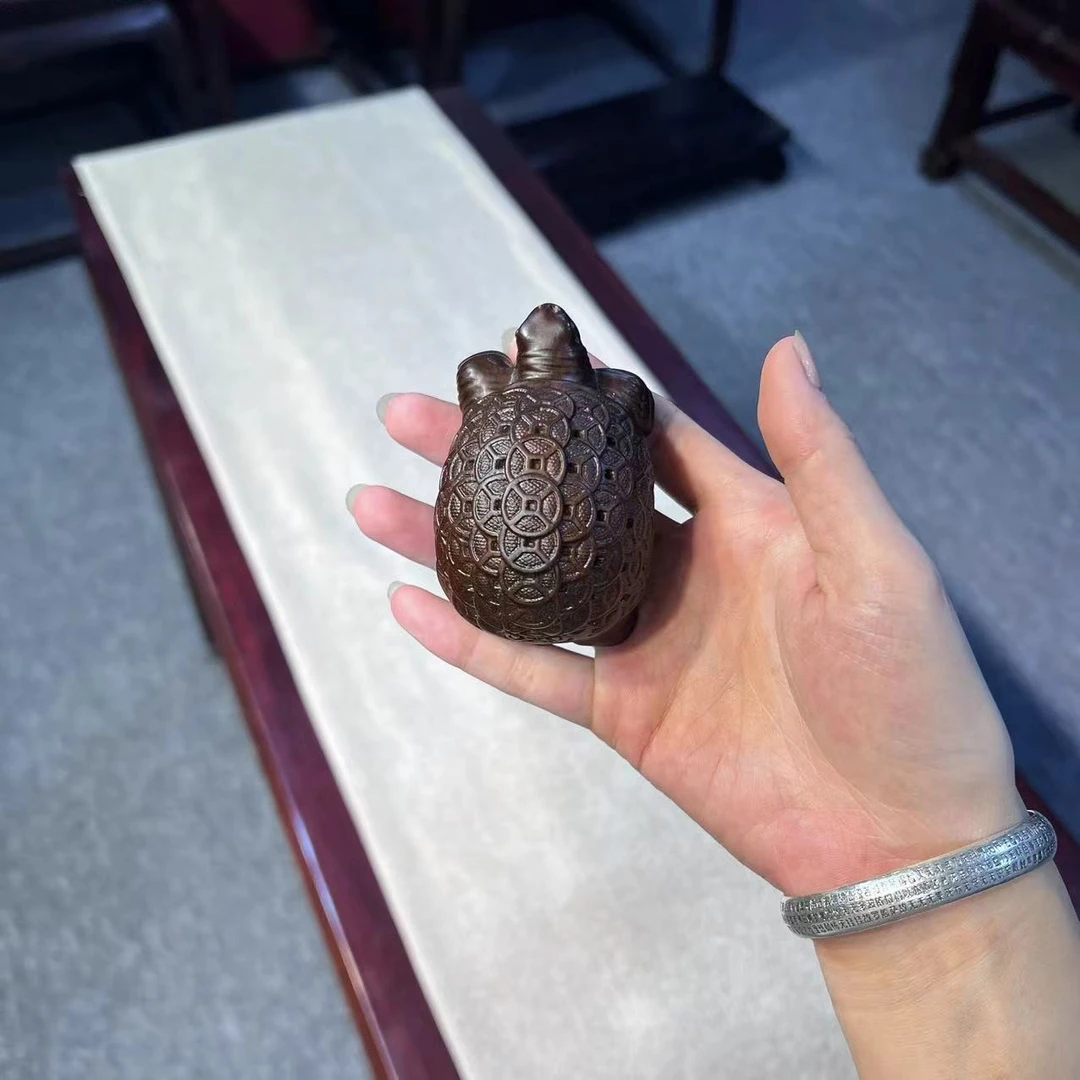 檀东非黑檀小金钱龟摆件7cm