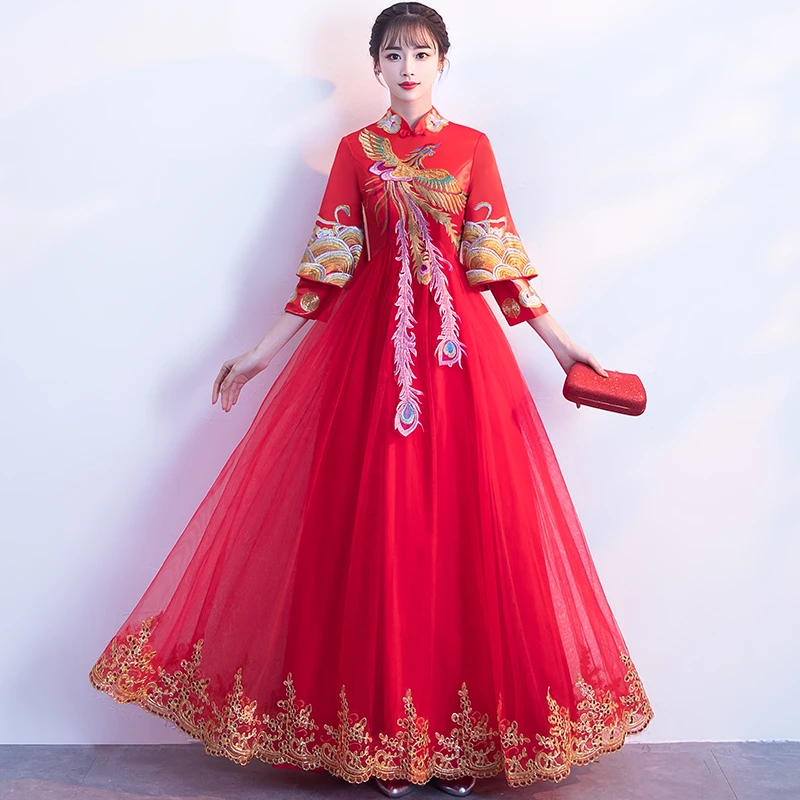 秀禾长袖敬酒服大气2024新款秋季孕妇大码结婚红色高腰礼服遮肚子