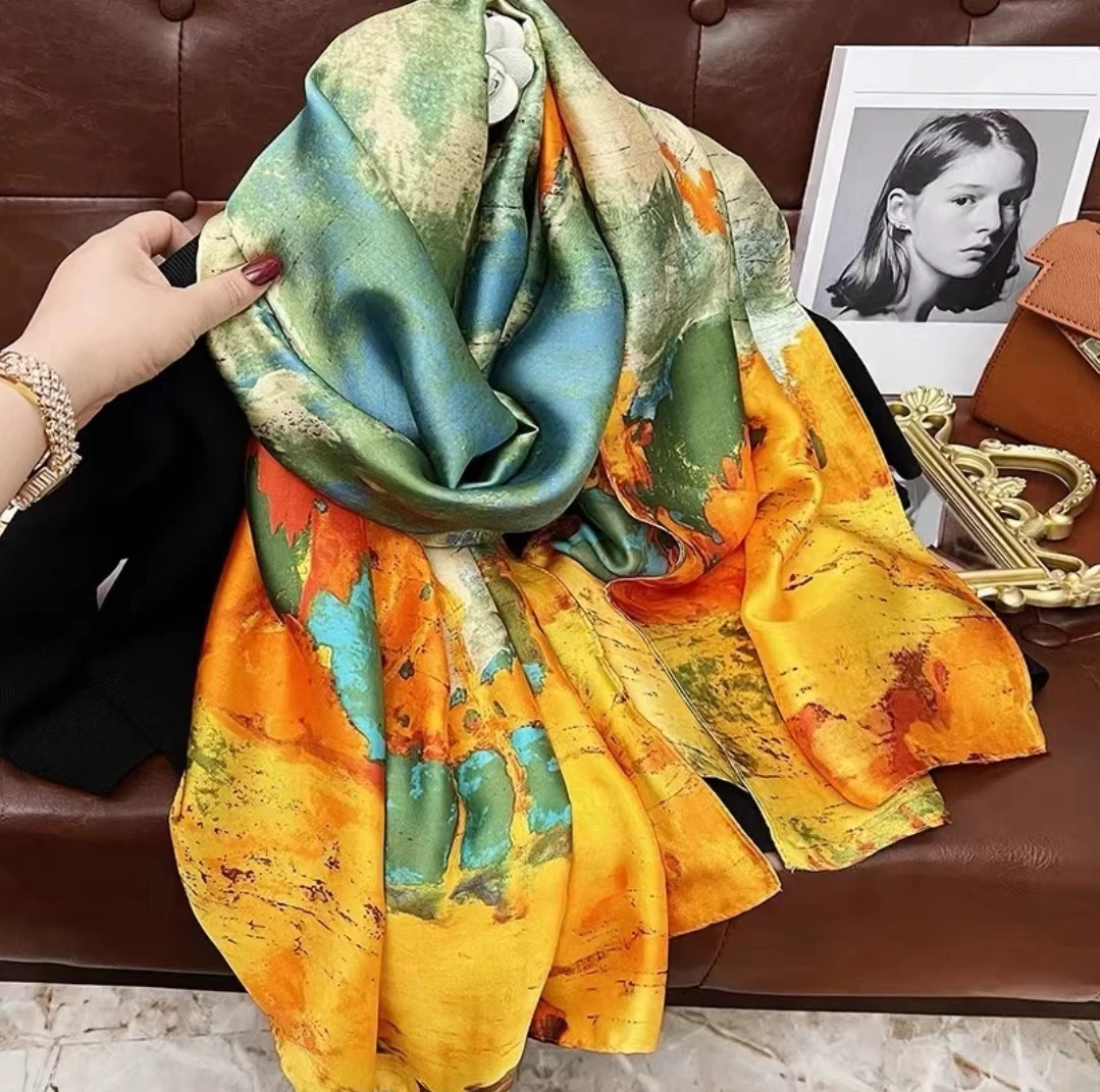 235 丽景缎90-180左右时尚百搭气质女人丝巾长巾