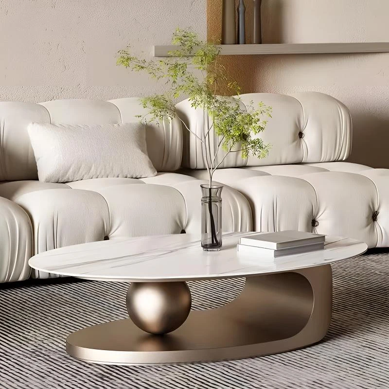 岩板轻奢茶几现代简约家用小户型意式客厅设计师椭圆形茶几桌新款