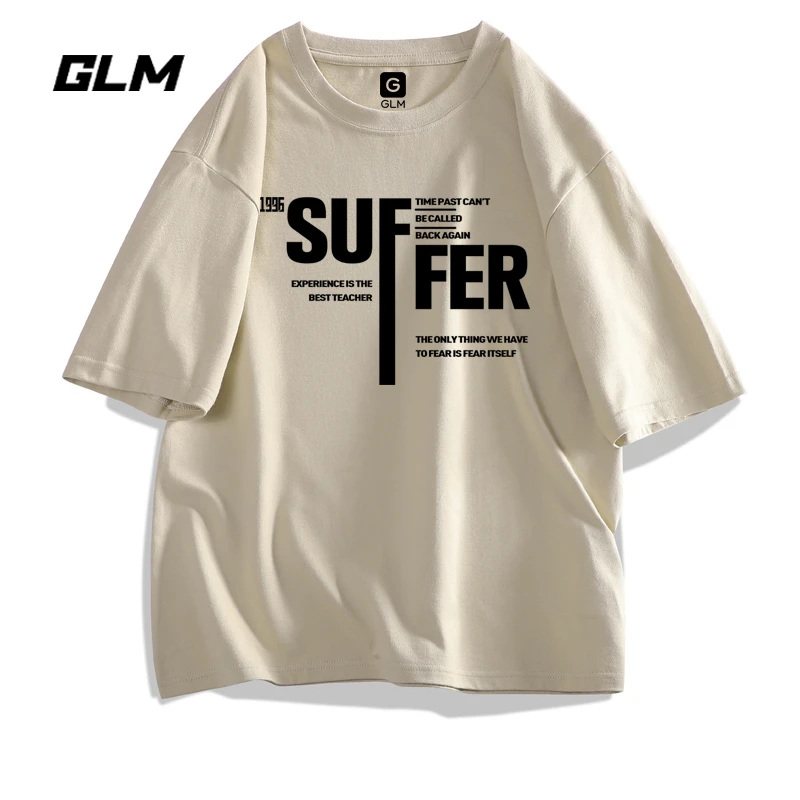 GLM港风短袖透气t恤男潮牌宽松半袖情侣夏季圆领印花衣服上衣体恤