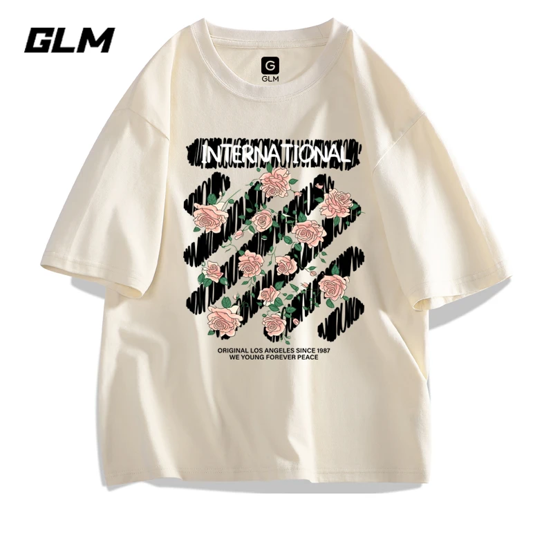GLM美式夏季短袖t恤男士纯棉印花短袖休闲运动情侣款ins潮流上衣