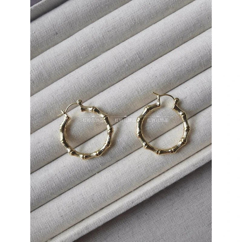 铜合金耳饰 杠铃儿简约竹节设计耳圈耳环女欧美ins小众气质