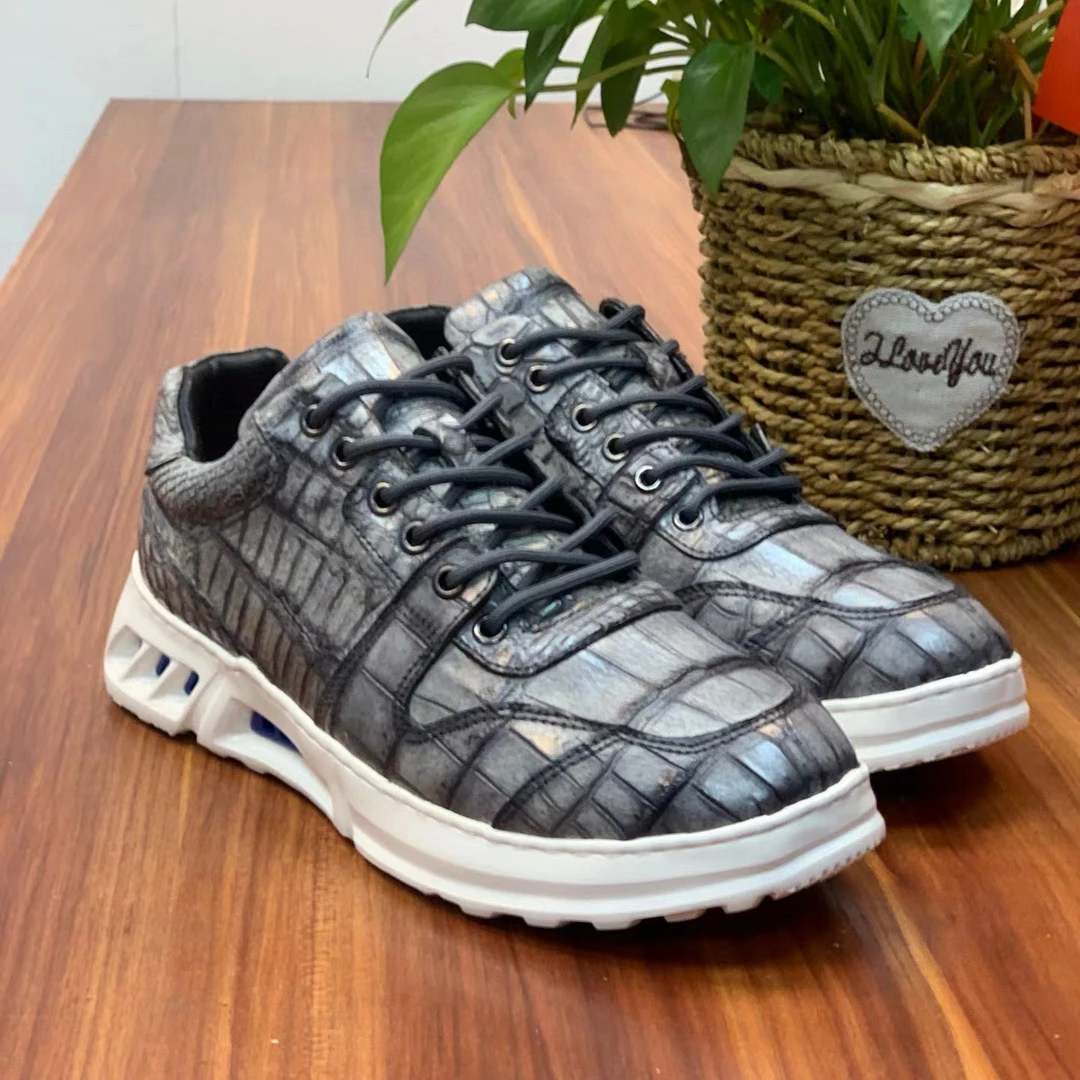 新款定制擦灰鳄鱼皮时尚百搭休闲男鞋防滑耐磨男鞋低帮潮流秋冬