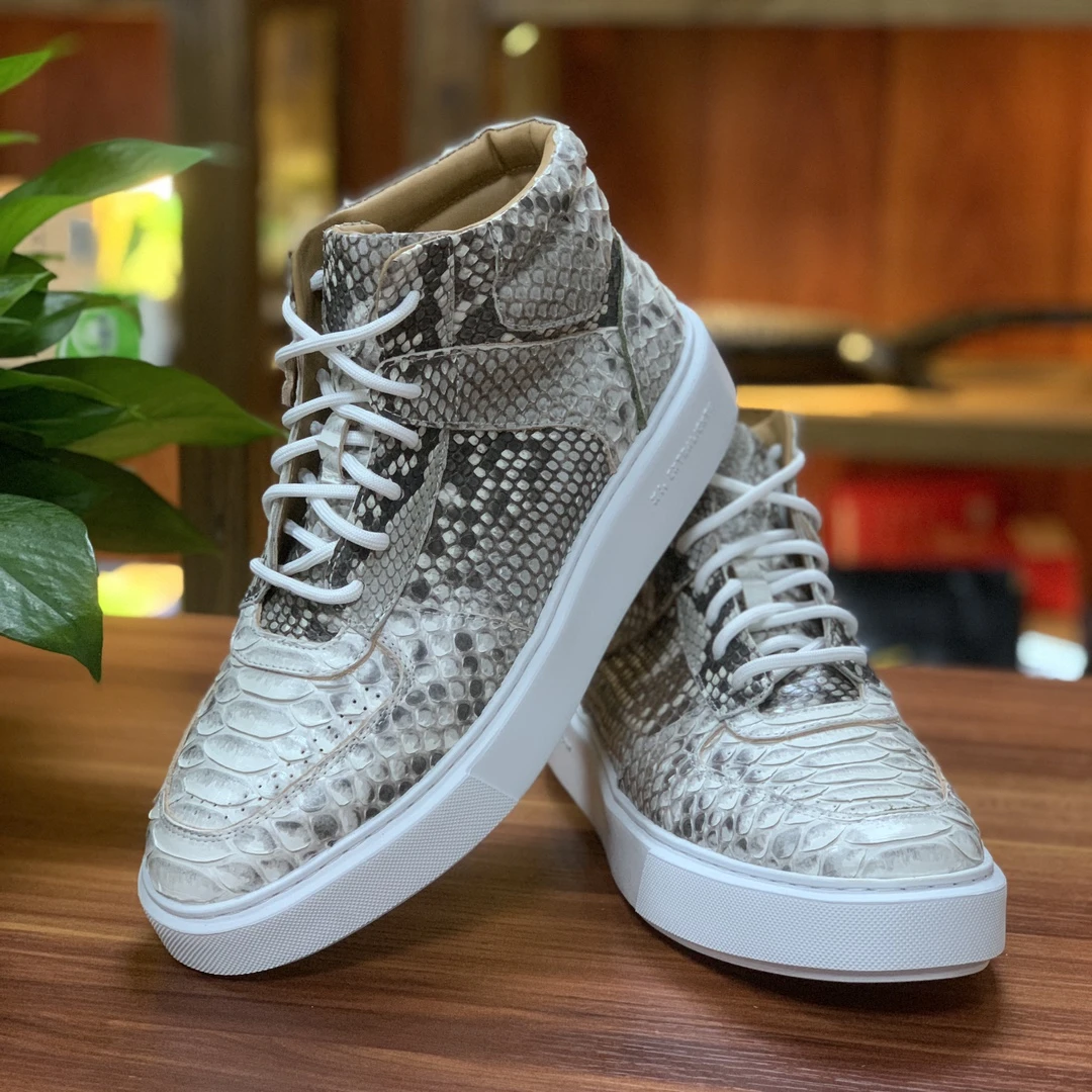 原花蟒皮高帮白底板鞋休闲时尚男款运动潮流男士百搭青春厚底潮鞋