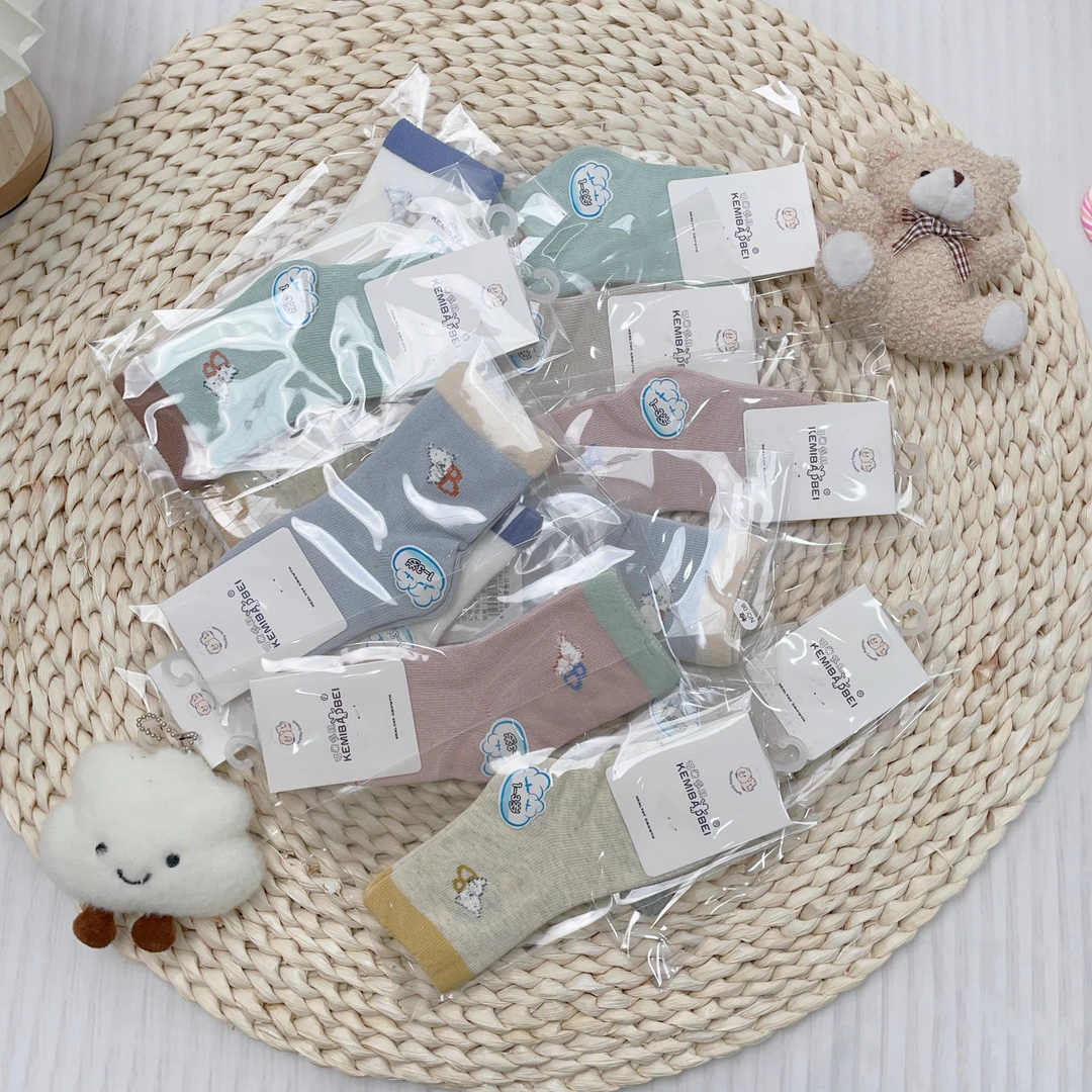 可米宝贝1-3岁男女宝宝四季无骨纯色棉袜婴幼儿（中长款）