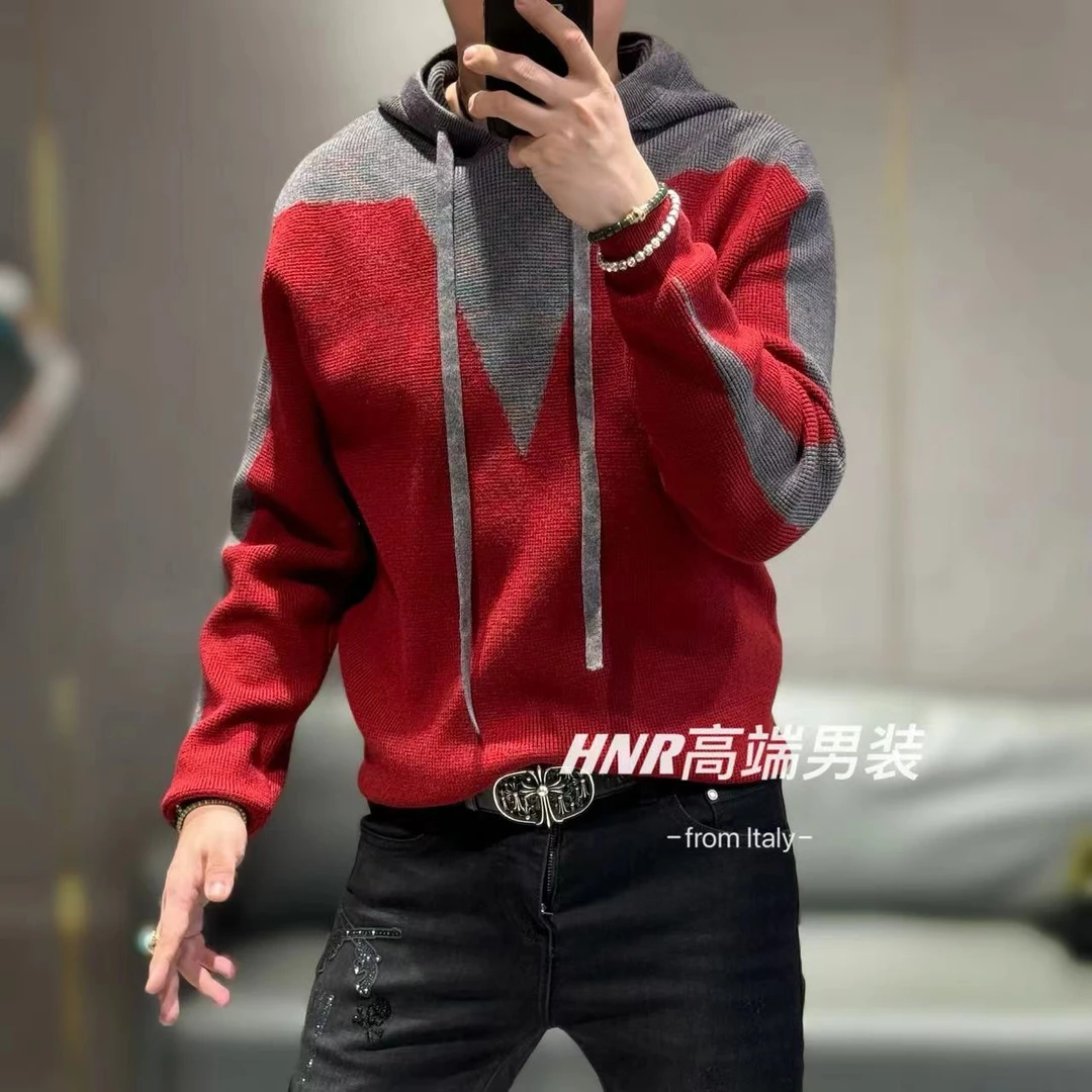 1撞色拼接设计秋季新款男士休闲时尚百搭连帽潮流卫衣外套Q01