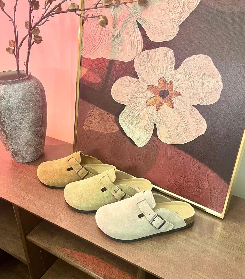 网红包跟加厚牛皮磨砂勃肯鞋软底情侣圆头舒适毛拖博肯鞋真皮拖鞋