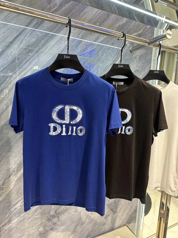 Dillo轻奢青花瓷配色刺绣印花三色男士短袖T恤夏季圆领