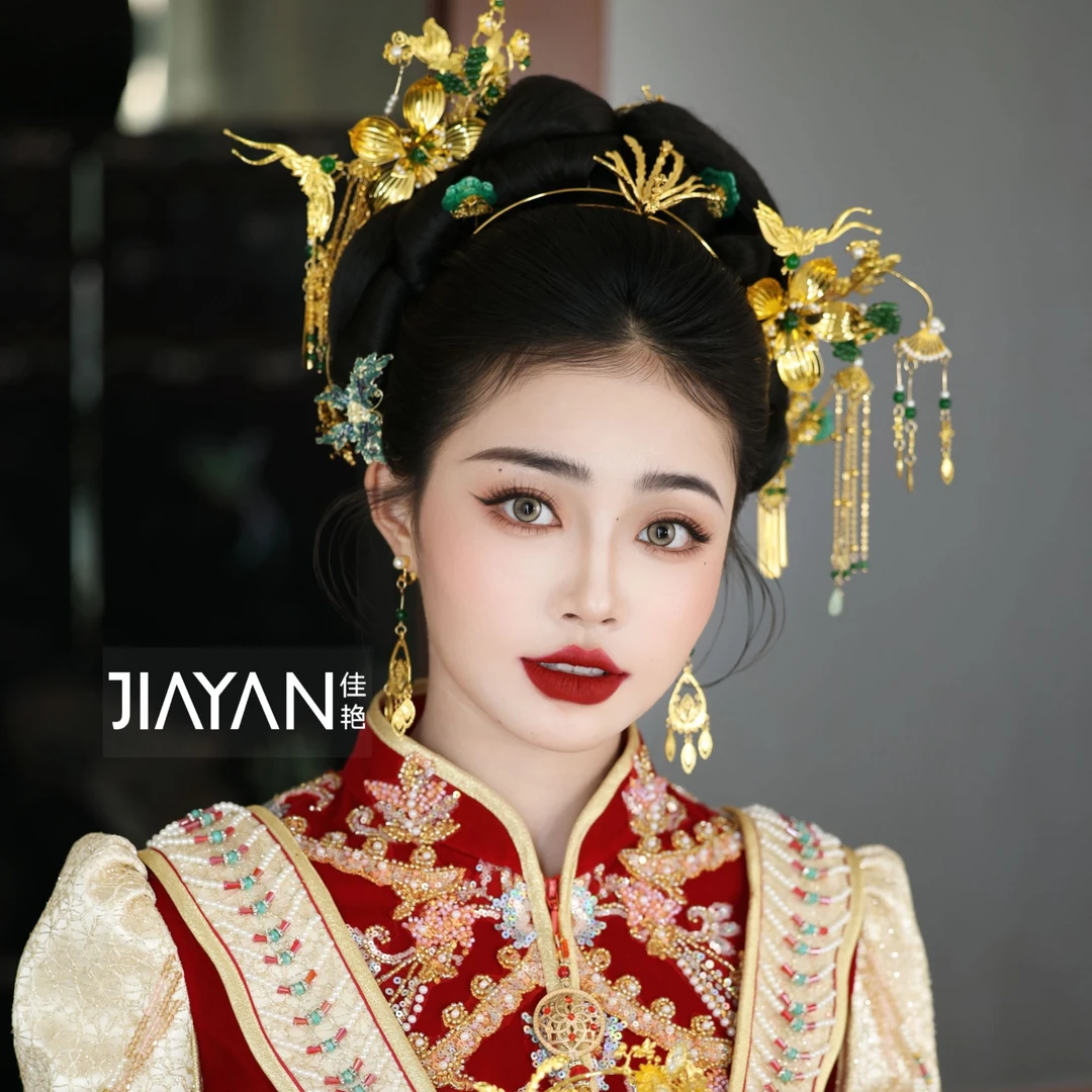 9045新款中式金绿贵气发钗精致多件奢华精致百搭款古装新娘头饰