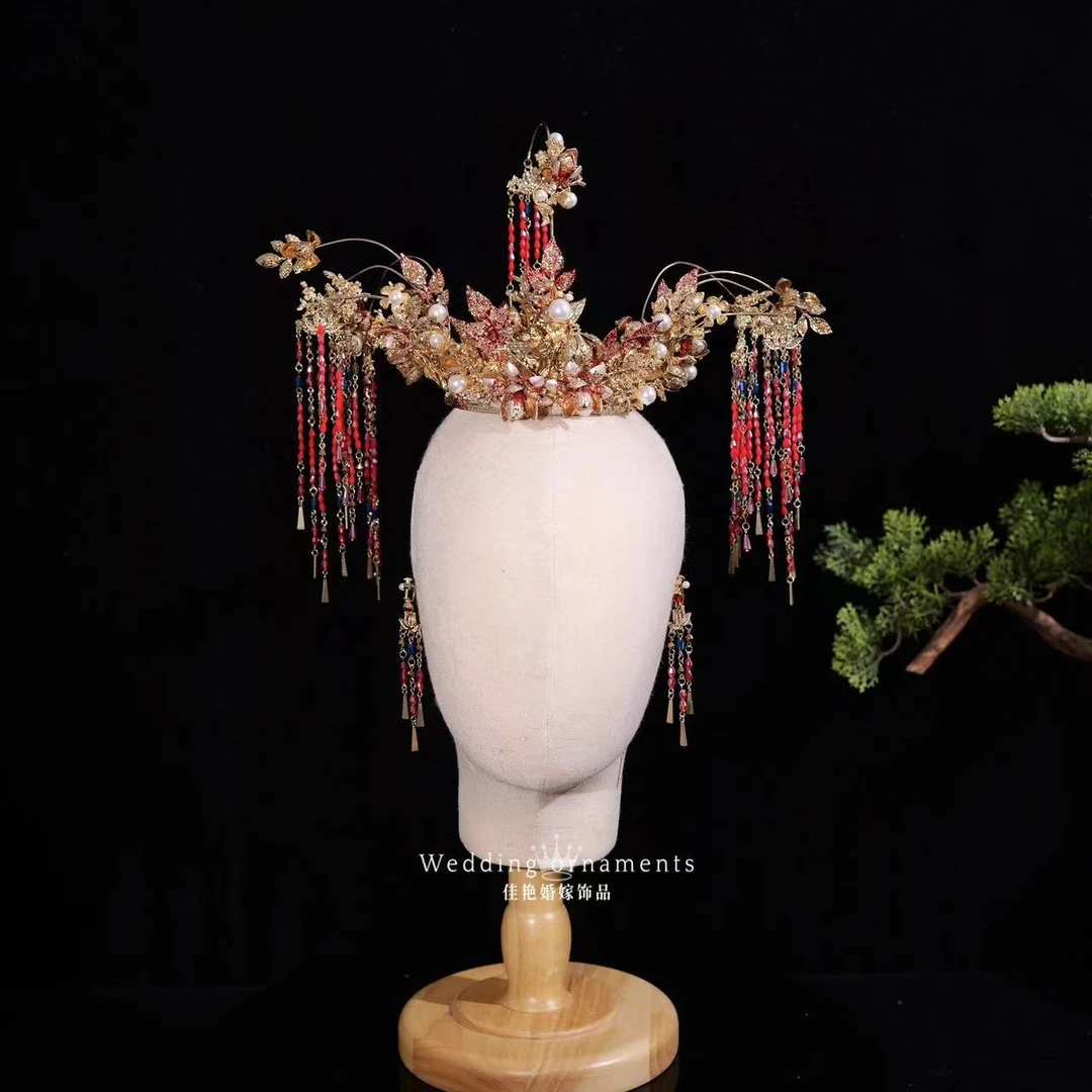 8980立卓古风中式婚礼新娘头饰金色圆冠大气奢华