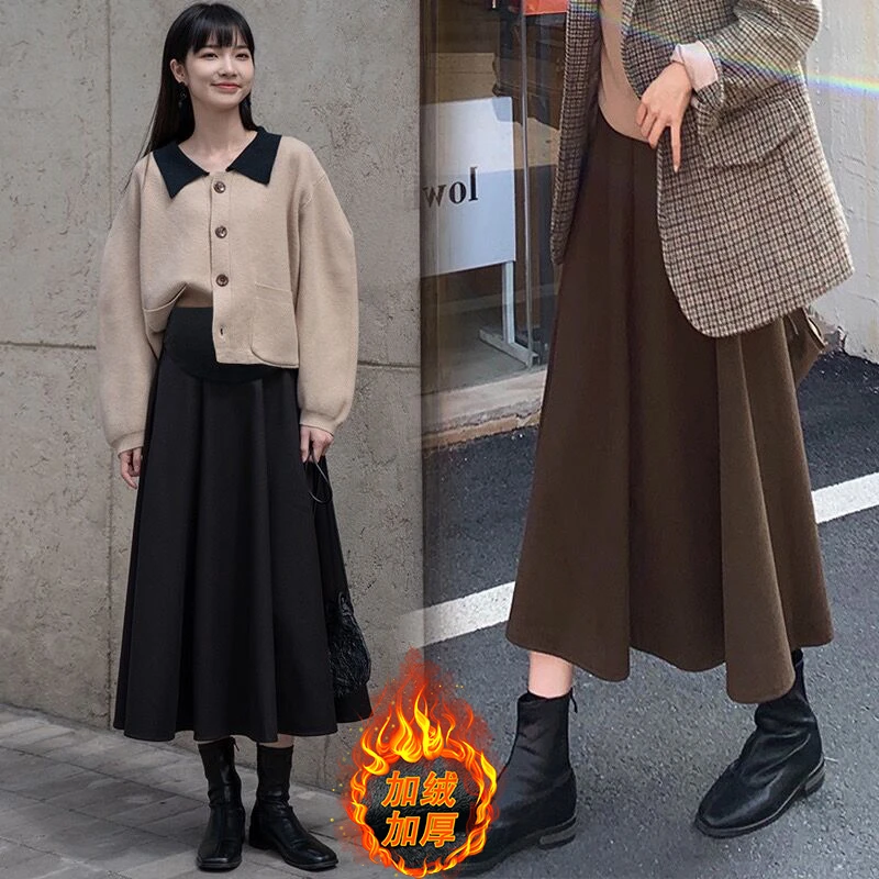 孕妈网红爆款中长款优质毛呢加绒半身裙秋冬季新款软糯垂感孕妇裙