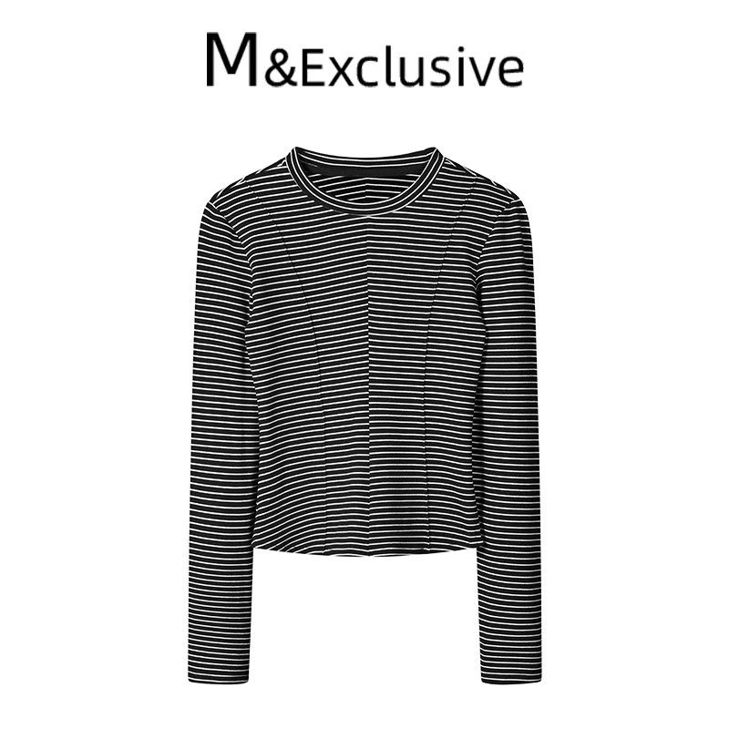 M&E 【英国订单】冬季设计师款条纹拼接显瘦百搭打底衫V33116