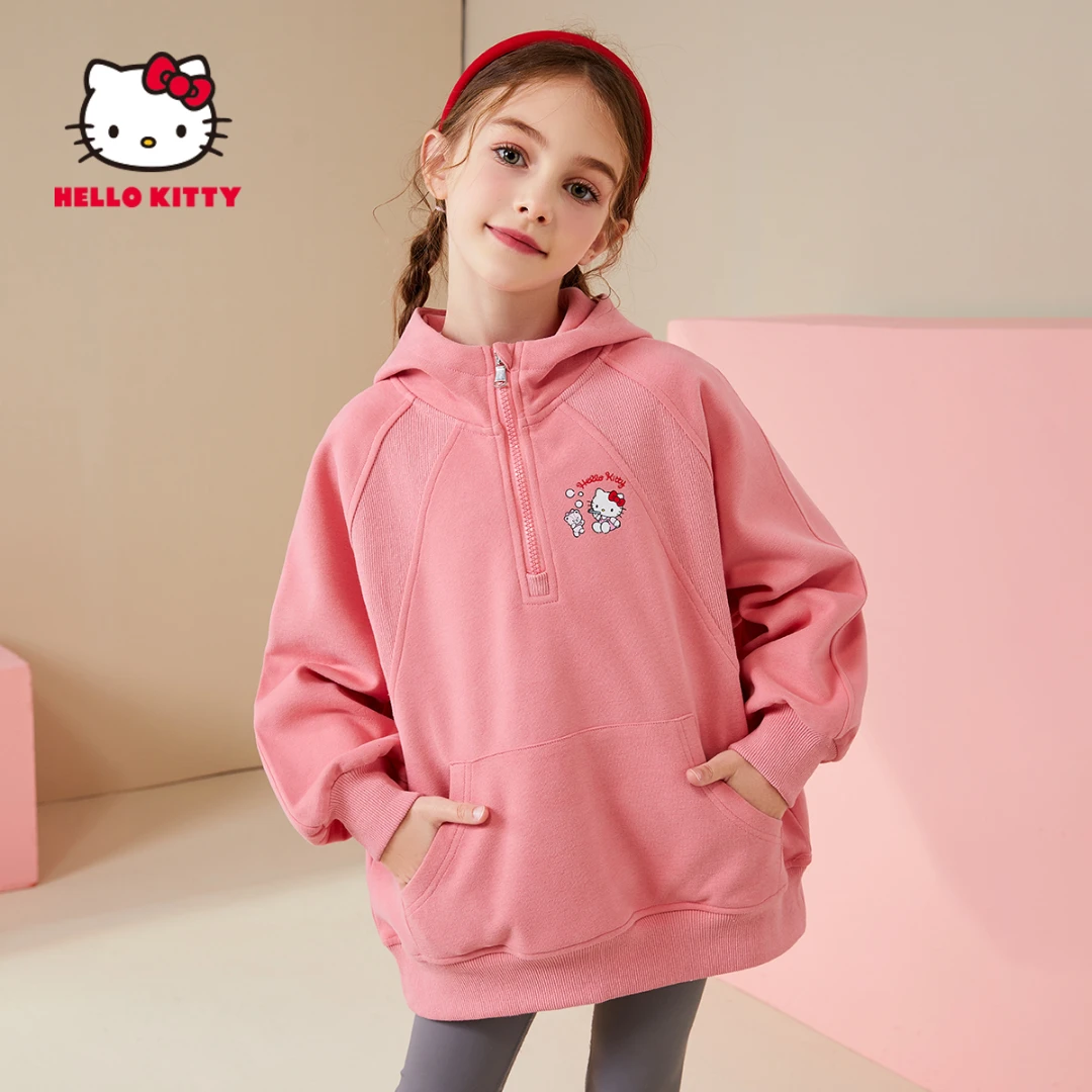HELLO KITTY/凯蒂猫女童印花卡通2024新款中大童秋季连帽套头卫衣