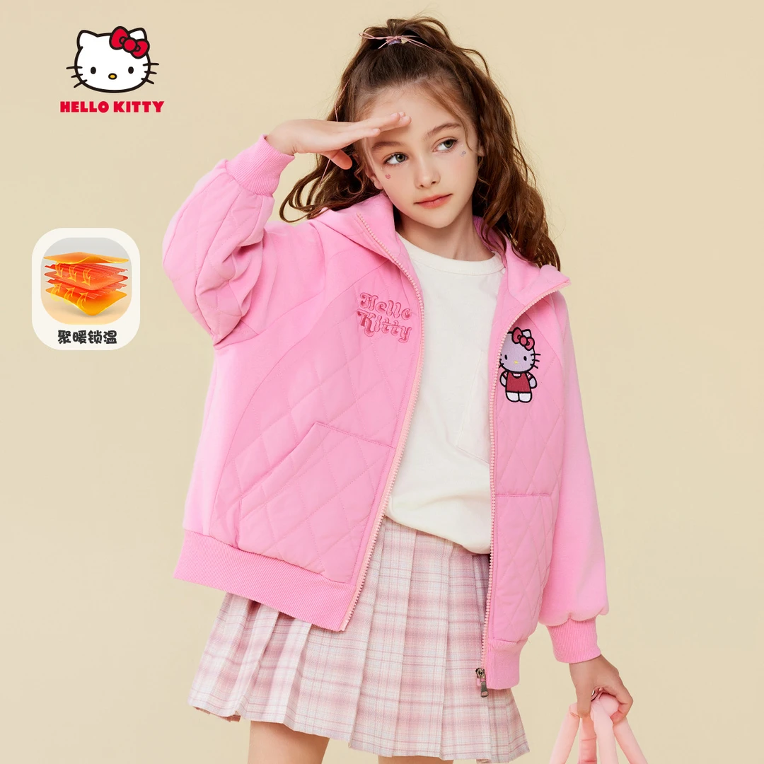 HELLO KITTY/凯蒂猫女童连帽棉服冬季2024新款中大童可夹棉秋外套