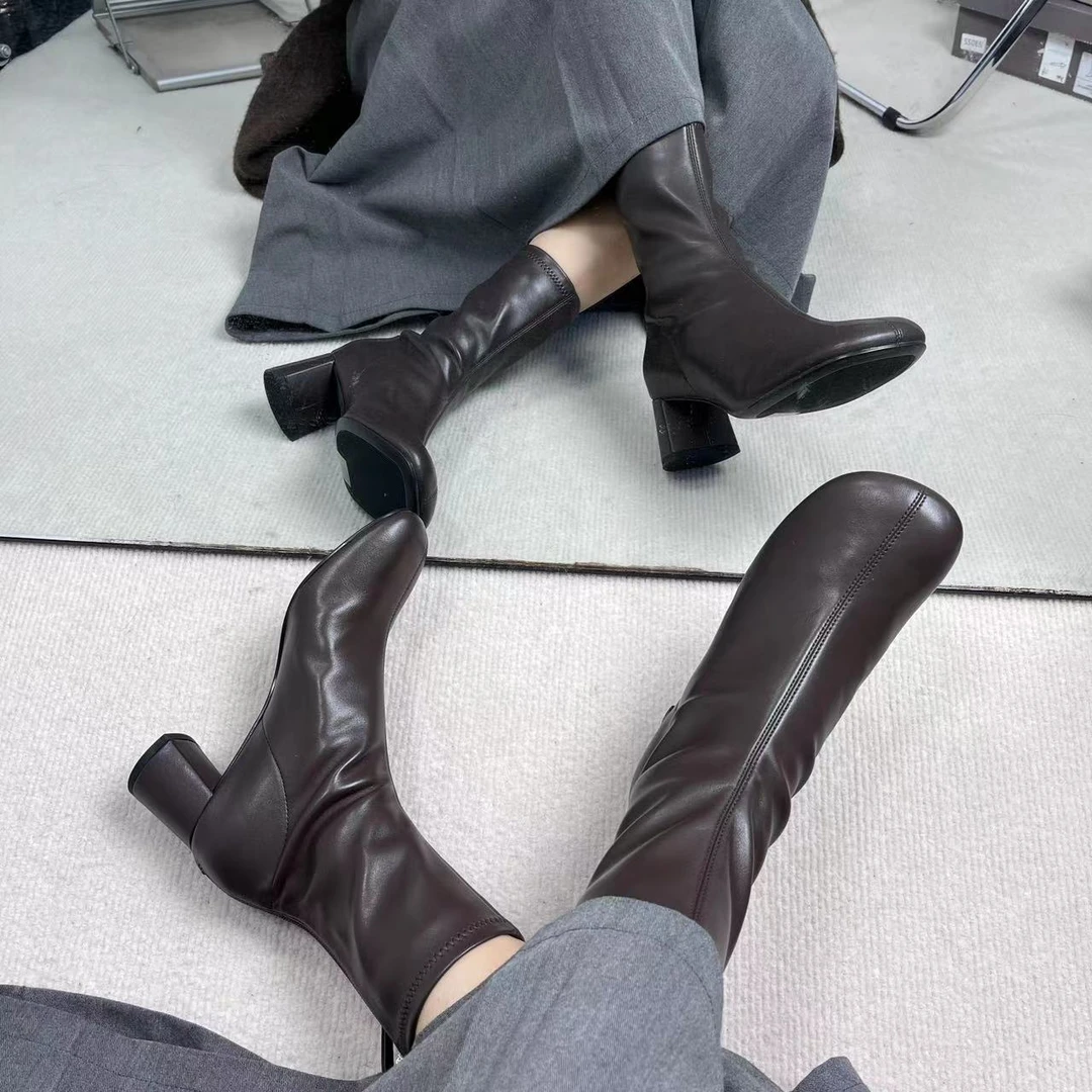 正品CK1-90360374女鞋粗跟瘦瘦短靴