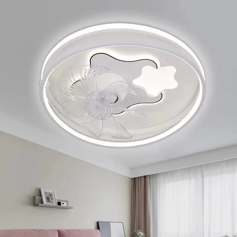 2024新款语音360度摇头卧室风扇灯奶油风led卧室灯风扇灯吸顶灯