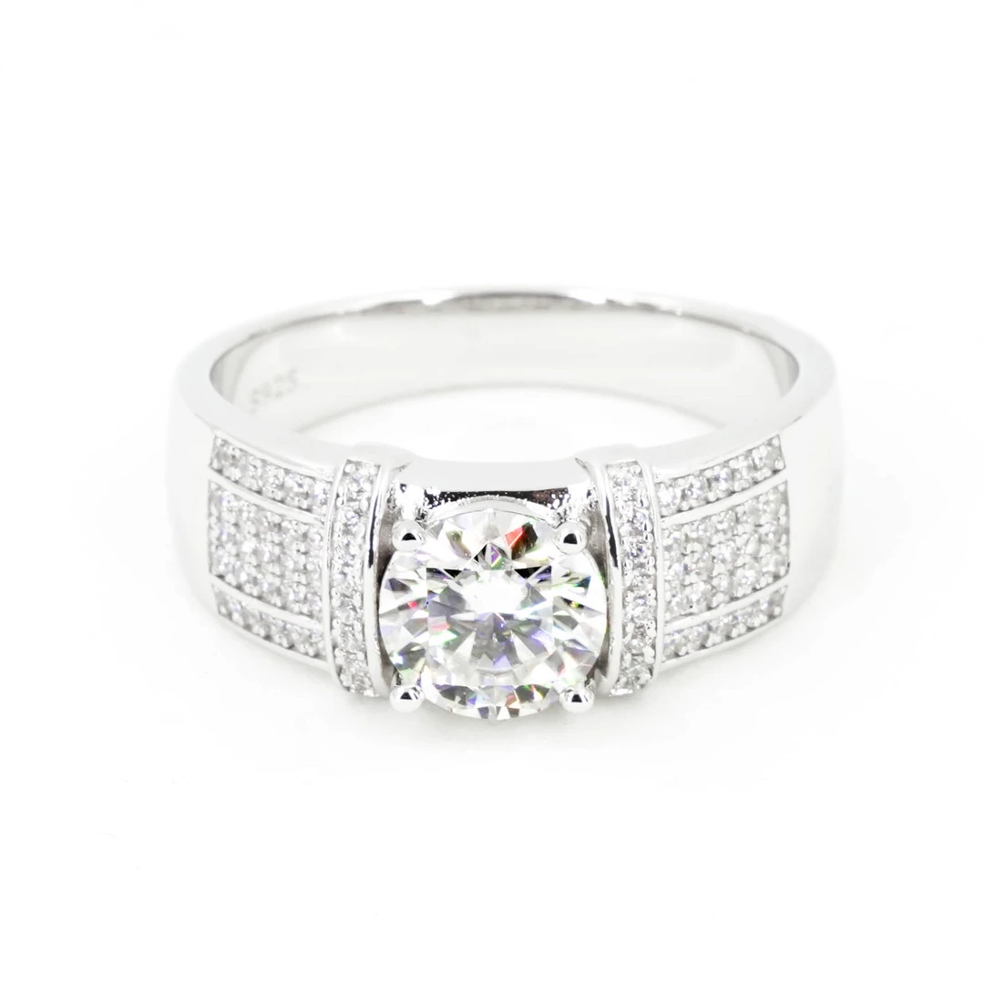 鹿克 925银莫桑石戒指 轻奢满天星款两克拉   时尚轻奢莫桑石男戒