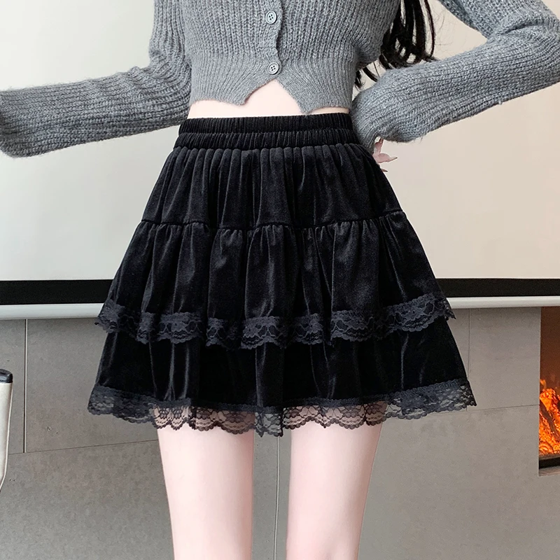 2024秋冬金丝绒半身裙女高腰显瘦a字蓬蓬短裙小个子蛋糕A字半身裙