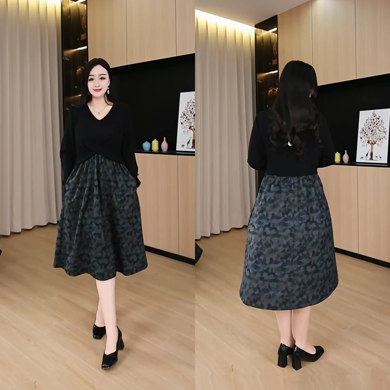 胖莹莹大码女装冬季新款条纹气质遮肉显瘦A摆连衣裙女241516