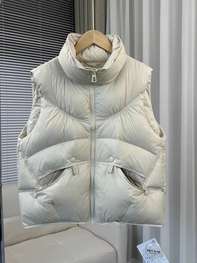 户外羽绒马甲女秋冬新款白鸭绒韩版时尚洋气欧货羽绒服马夹