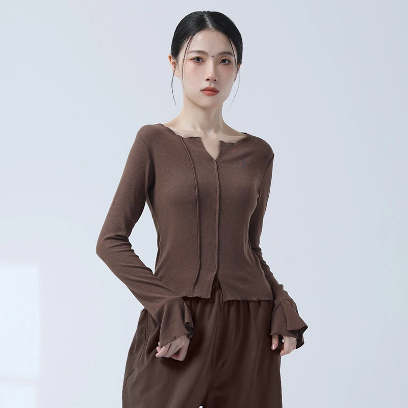 现代舞练功服上衣女成人飘逸喇叭袖舞服中国舞形体长袖舞蹈训练服