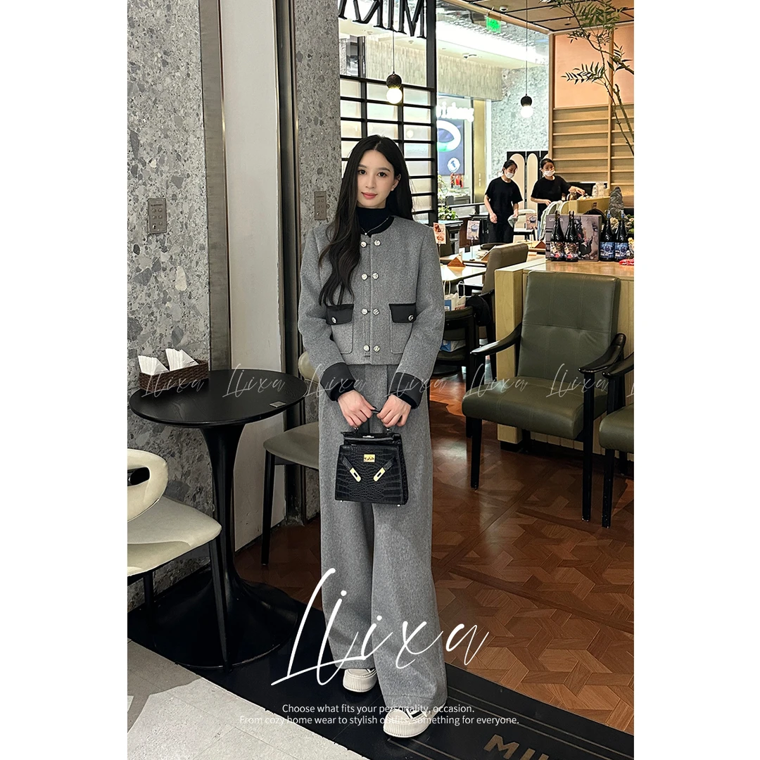 Liixu小众直筒羽绒内胆外套冬保暖羽绒服显瘦阔腿裤套装L48TZ032