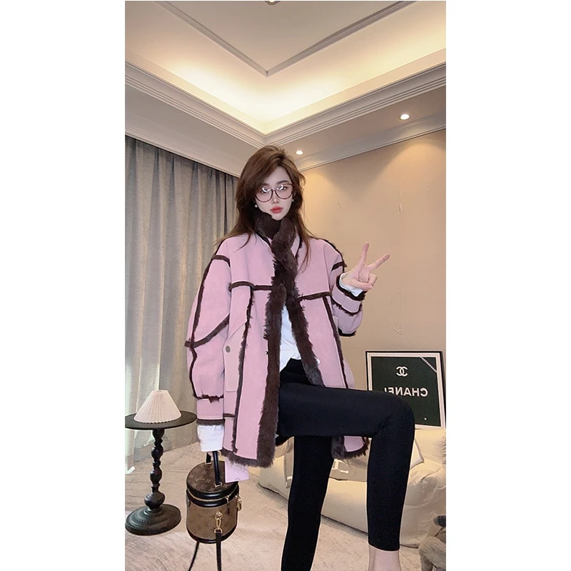 【W1387】Liixu秋冬厚外套拼接百搭大衣时尚休闲宽松加绒加厚冬季