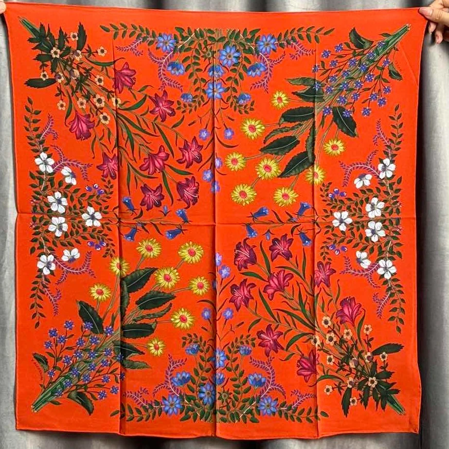 全新未使用 GUCCI/古驰 【佳娴】花束印花丝巾 橙色